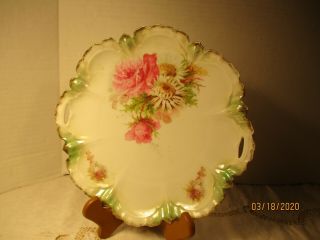 Antique Rs Prussia Plate Two Handled Cake Plate Pink Flowers Old Red Mark 1900s