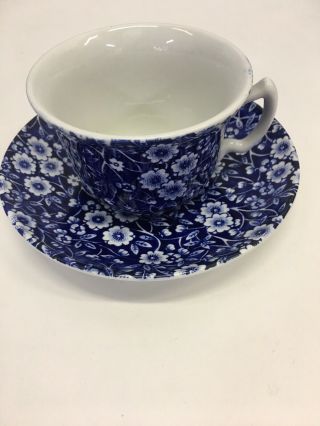 England Tea Cup & Saucer Set Blue White Flowers Vtg