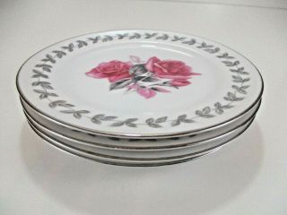 Set Of 4 Vintage Hira American Rose Fine China Dinner Plates 10 " Japan