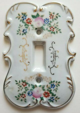 Vintage Ceramic Porcelain Floral Single Light Switch Plate Cover Pink Flowers