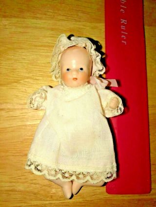Vintage Russ Mini Miniature Tiny Baby Doll House Porcelain 4.  5” Pale Pink Gown