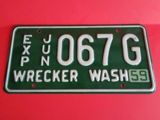 1959 Washington State Wa,  Wn,  Wrecker License Plate Rare 6  X 12  Size Low