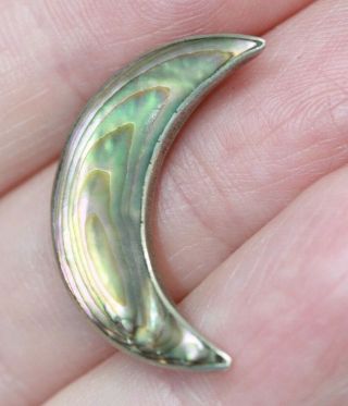Vintage Antique Silver C Clasp Brooch Pin Abalone Shell Crescent Half Moon Br965