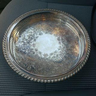 Vintage Wm.  Rogers Silver Plate Serving Tray/platter 15 Inch Round Ornate Rimmed
