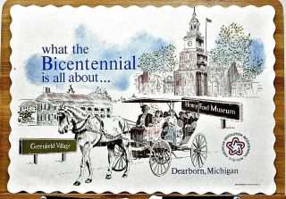 Rare 1976 Bicentennial Henry Ford Museum Greenfield Village Dearborn Mi Placemat