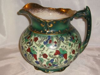 Antique D.  F.  Haynes Co.  Of Baltimore Floral White Gold Green Pitcher - 1900 - 1914