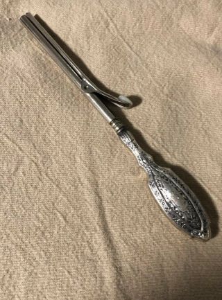 Antique Sterling Curling Iron Mother Of Pearl Thumb Press