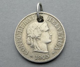 Confeederation Helvetica,  1905.  Silver Coin Pendant.  Swiss Antique Medal.