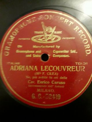 Extremely Rare Enrico Caruso " Adriana Lecouvreur " 10 " 78 Opera Gramophone Con Re