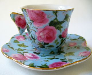 ROSE CHINTZ Butterfly Handle DEMITASSE Cup and Saucer PORCELAIN Pink Roses GOLD 3