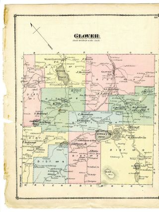 Property Owner 1878 Map Of Glover Vermont From Atlas Lamoille & Orleans Counties