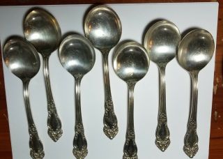 Reed & Barton Tiger Lily Set Of 7 Silverplate Round Soup Spoons 7” No Mono