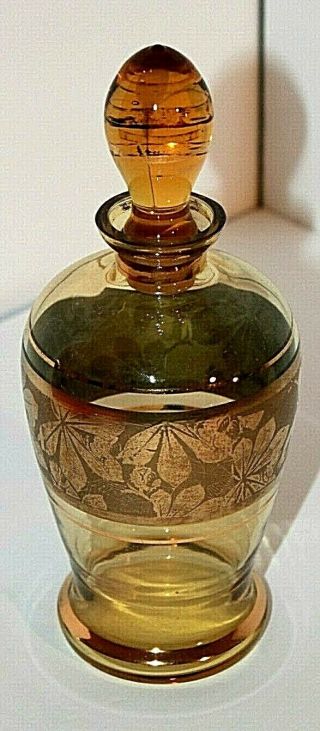 Antique Glass Decanter With A Flower Gold Pattern,