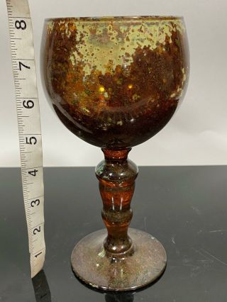 Rare NEIMAN MARCUS Moss Agate Art Glass Wine Goblet Water Chalice Cup 2