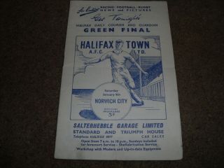 Rare Halifax Town V Norwich City 9th January 1960