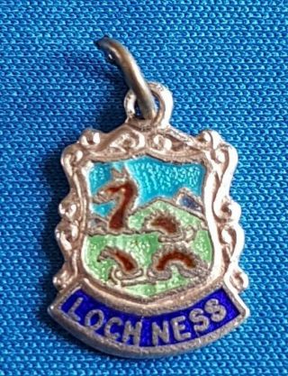 Loch Ness Monster Scotland Rare Vintage Silver Travel Shield Bracelet Charm.