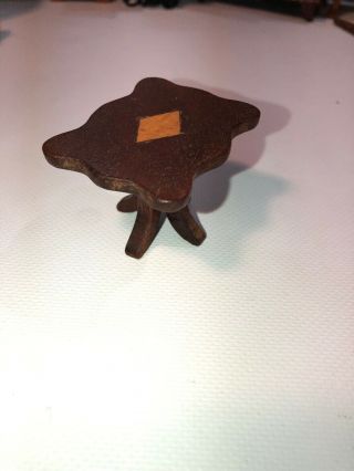Vintage Dollhouse Miniature End Table Dark Wood With White Wood Inlay