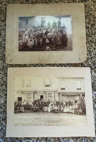 C 1900 Antique Group Mounted Photos Family Reunion & School House 8x10
