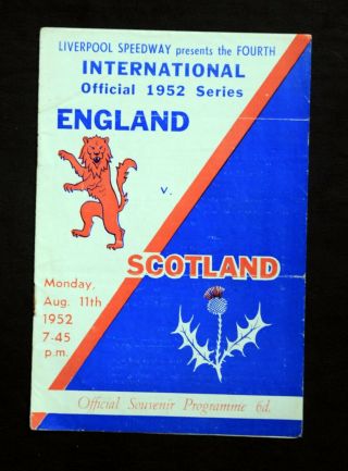 Old Rare Vintage Liverpool Speedway Programme England V Scotland 1952