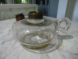 Antique Clear Glass Ribbed Bracket Finger Oil Lamp Font W/filler Cap