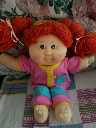 Vintage 1988 Hasbro Cabbage Patch Kids White Girl Doll W Red Hair 12 " In Dress