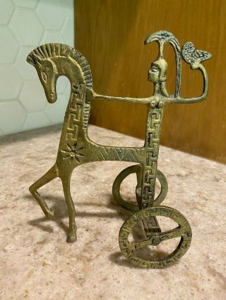 Frederick Weinberg Style Brass Etruscan Horse & Chariot,  Athena & Owl,  Mcm Decor