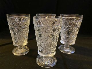 Vintage Soda Fountain Glasses Set Of 4 Stemmed Diamond Pattern Unique & Rare