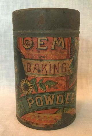 Antique Gem Baking Powder Tin Paper Label Utica Ny