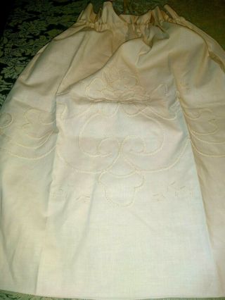 Vtg Arts & Crafts Ecru Linen Embroidered Draw String Laundry Bag