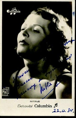 Nitta - Jo Rare Photographie Sur Carte Columbia Piaz Avec Autographe 1934