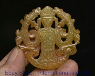 5.  5cm Rare Old Chinese Hongshan Culture Jade Carving 2 Dragon People Pendant