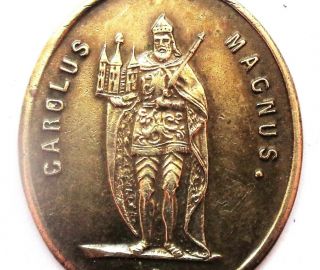 Rare 19th Century Antique Medal To Charles The Great & Sanctuary Of Aachen