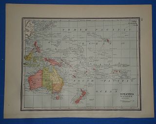 Vintage 1891 South Pacific Ocean Map Old Antique Atlas Map 112118