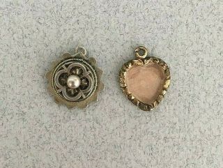 2 X Antique Victorian Charms For Bracelet Silver & Gold Tone Heart Photo Locket