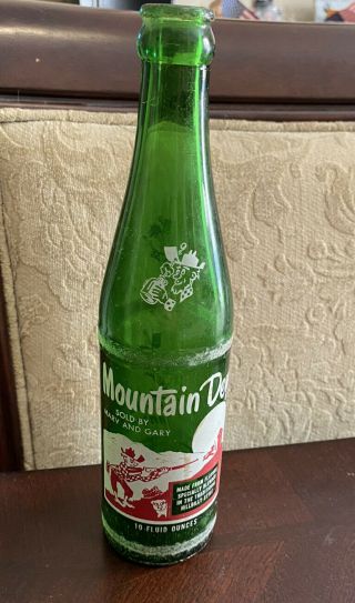 Rare Vintage Mountain Dew Green Glass Bottle " Bottled By Marv And Gary " 10 Oz