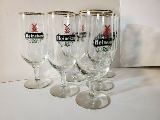 6 Vintage Heineken ' s Collectible Stemmed Beer Glasses - Windmill Logo Vintage 2