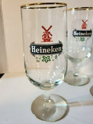 6 Vintage Heineken ' s Collectible Stemmed Beer Glasses - Windmill Logo Vintage 3