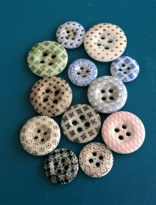 12 Antique Calico China Buttons