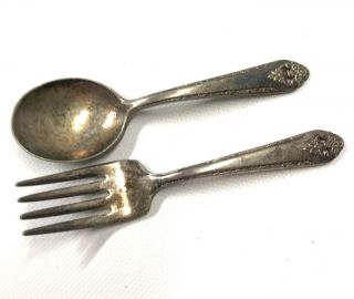Holmes And Edwards Childs Fork And Spoon Lovely Lady Pattern Silverplate (td)