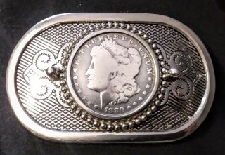 Vtg Morgan Silver Dollar Belt Buckle 1880 Lady Liberty 140 Year Old Coin Rare
