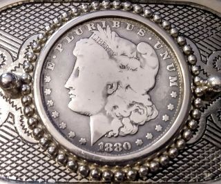 VTG Morgan Silver Dollar Belt Buckle 1880 Lady Liberty 140 Year Old Coin Rare 3