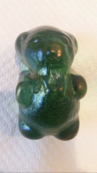 Robert Held Art Glass Green Iridescent Paperweight Teddy Bear Signed Rare