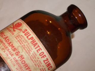 Brown Glass Paper Label Poison Bottle Mcadams & Morford Druggist Lexington,  Ky.