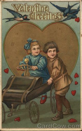 Year/children 1911 Valentine Greetings B.  W.  Antique Postcard 1c Stamp