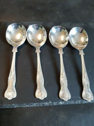 Set Of 4 Kings Pattern Silver Plated Soup Spoons Epns Sheffield
