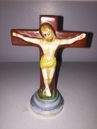 Rare Occupied Japan Ceramic Christ On The Cross Crucifix Religious Figurine