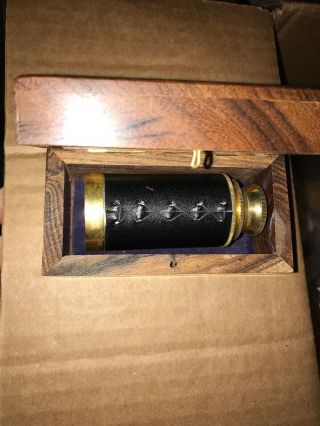 Vintage Brass Telescope With Leather And Wood Case Vintage Spy Glass Scope Gift