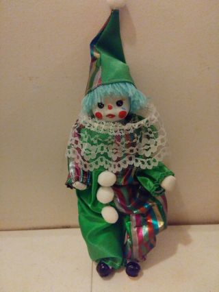Harlequin Jester Clown Doll Porcelain Head Hands Feet Poseable Brinn 