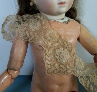 Antique French Tambour Embroidered Net Lace Victorian Cotton Edging 15 " Doll Trim