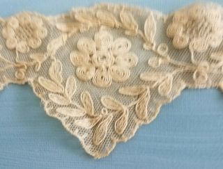 Antique French Tambour Embroidered Net Lace Victorian Cotton Edging 15 